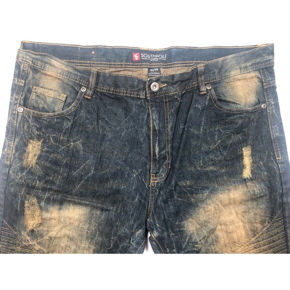 Southpole Jeans Dark Wash Distressed Straight Leg Moto Biker Mens Tagged 40x34 - Picture 3 of 8